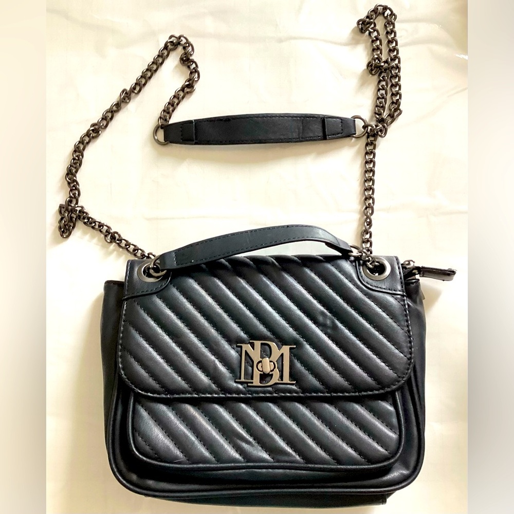 Badgley Mischka Crossbody w/ Quilted Flap Purse BLACK Vegan Chain